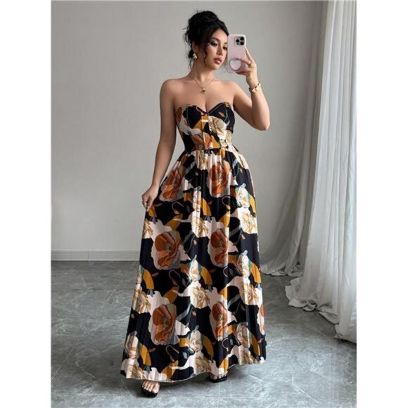 NEW - Halloween Digital Print Bustier Waist A-Line Pleated Elegant Casual Dress - Picture 1 of 8
